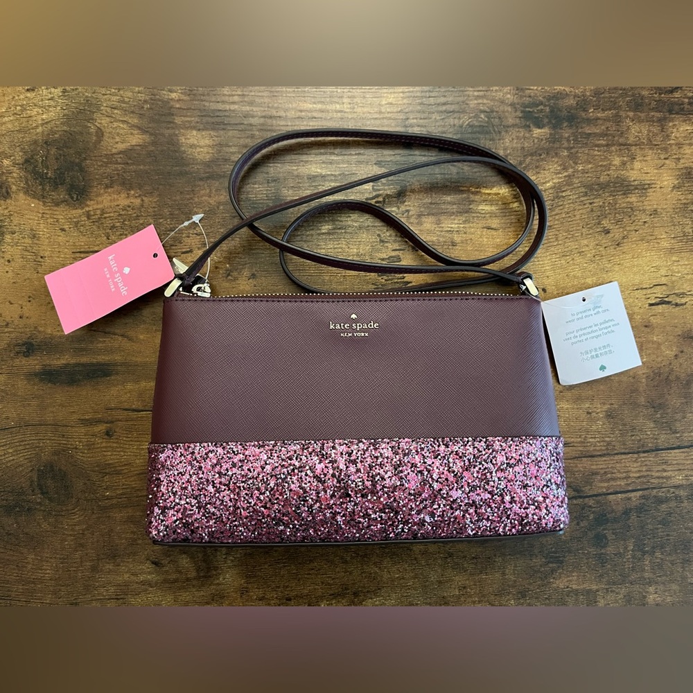 NWT Kate Spade Glitter Crossbody Bag in Cherrywood